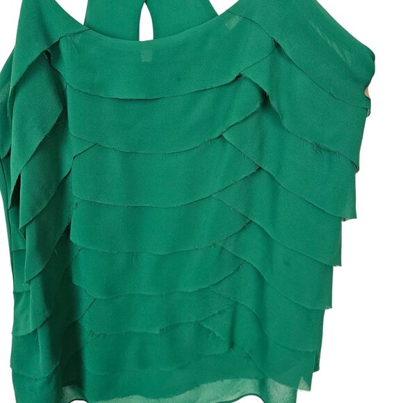 Festive Holiday Christmas Party Y2K Layer Tier Raw Edge Sheer Top Taroo Green SM - Picture 12 of 14